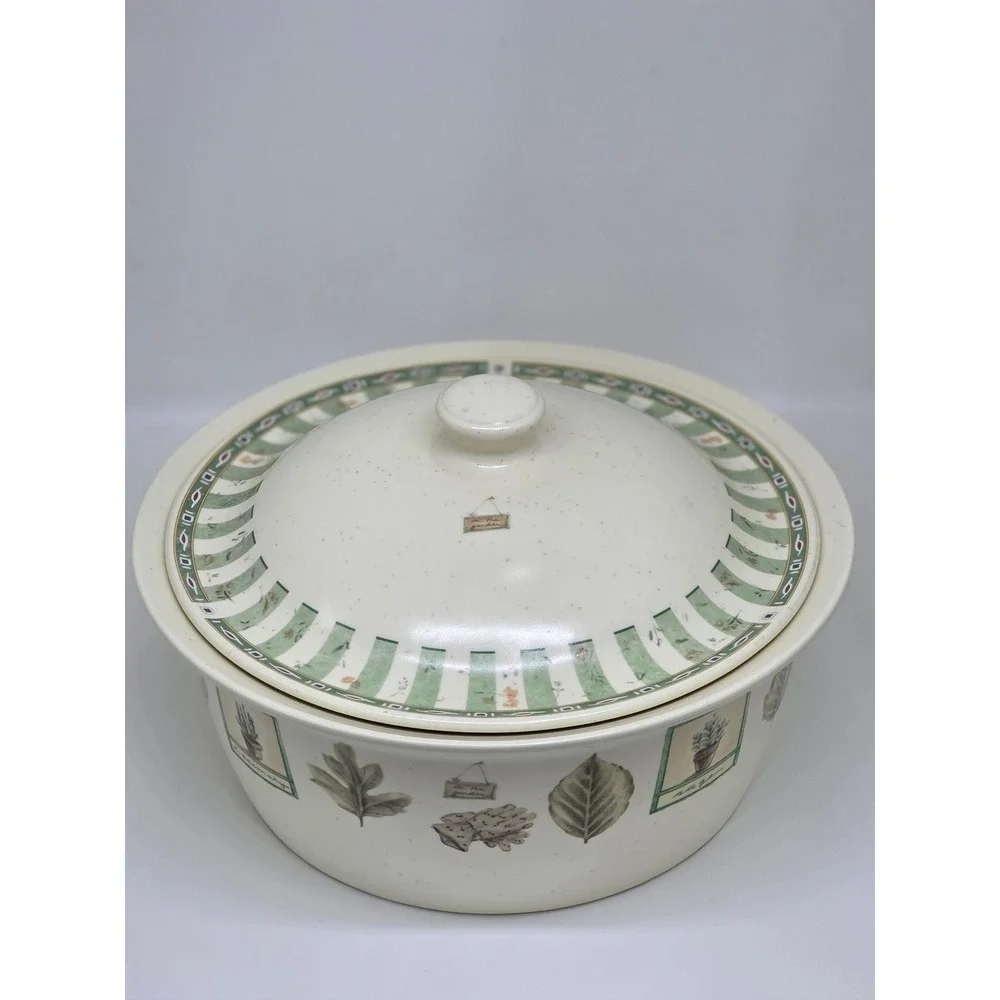 Pfaltzgraff Casserole Dish Naturewood 2.5 Qt‎ Round Covered Baker Green Cream